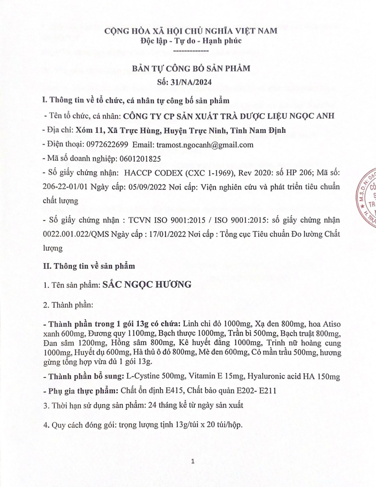 giấy công bố sản phẩm